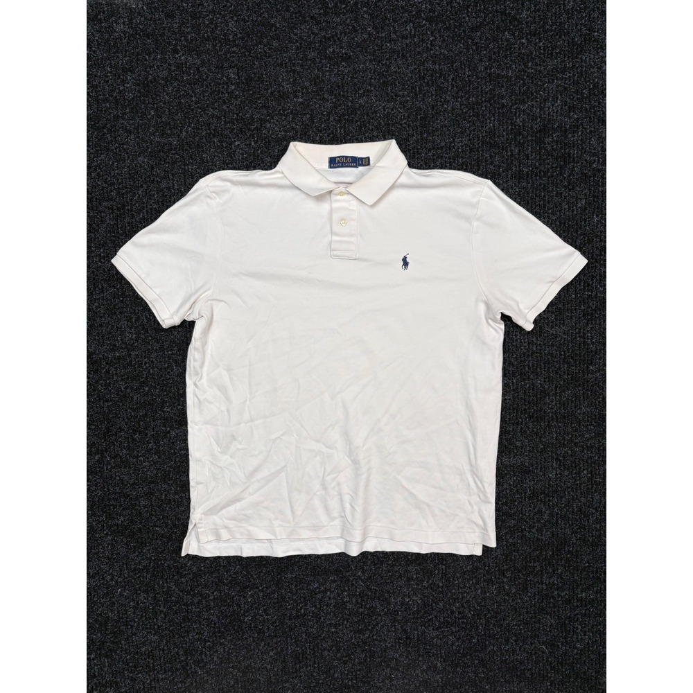 Polo Ralph Lauren Mens Large Cream White Short Sleeve Cotton Pony Logo Polo